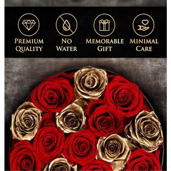 17 Forever Roses in a Box - Luxury Red & Gold Forever Flowers, Gold Roses - Picture 3 of 10